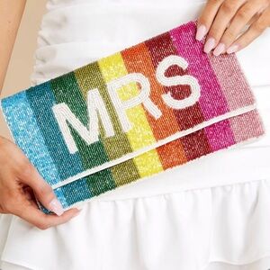 Rainbow Beaded 'MRS' Clutch Purse